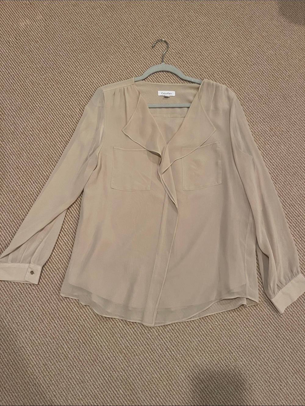 Calvin Klein Cream Ruffle-Front Long Sleeve Blouse